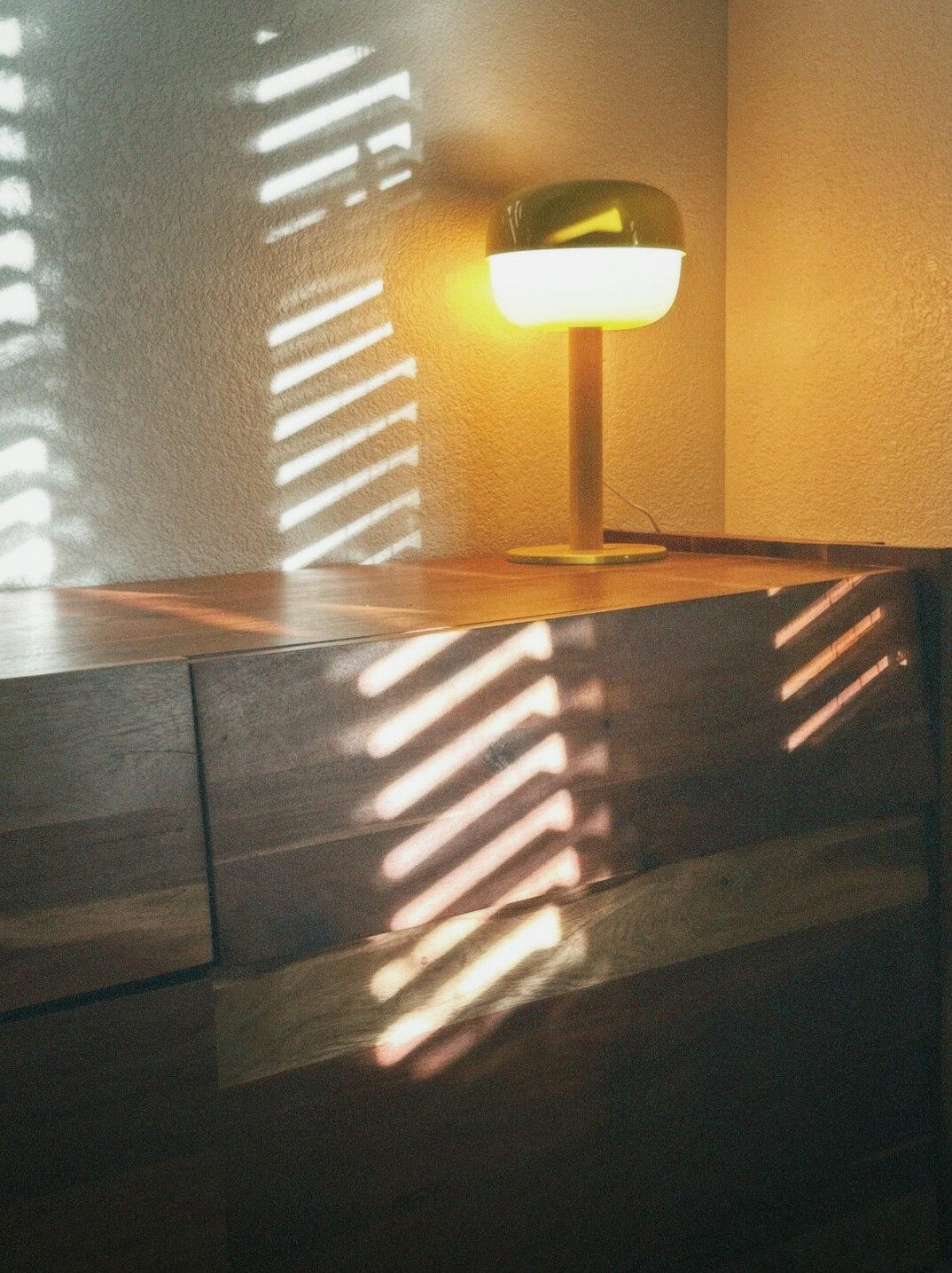 Modern office reception desk with warm lighting